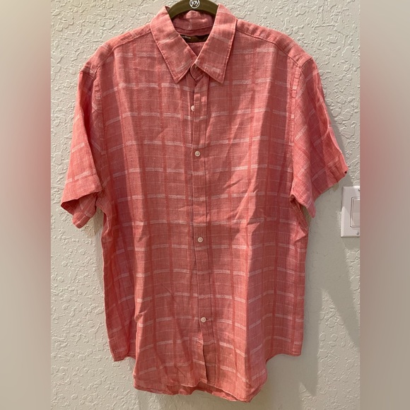 Perry Ellis Red Linen Short Sleeve Button Down Shirt - Picture 1 of 6